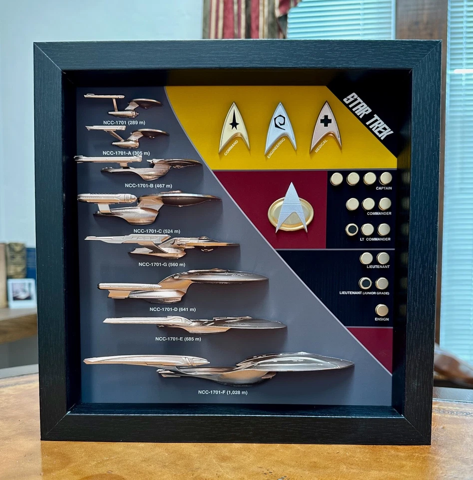 Ship & Combadge Display Shadow Box Star Trek, Enterprise, Large *Fan Made*, w/ G - Image 2 of 4