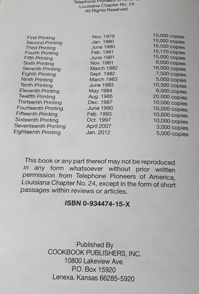 Pots, Pans and Pioneers II Cook Book Louisiana Telephone Councils NEW