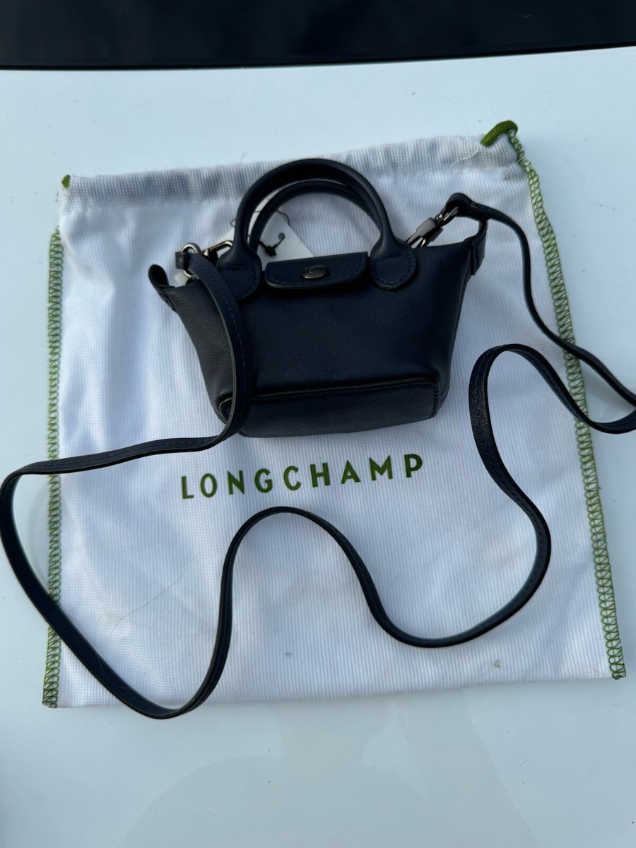 LONGCHAMP Extra Small Le Pliage Nano Leather Crossbody Tote Navy NWT