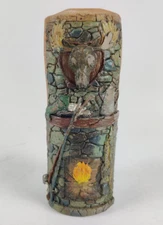 Vintage 6.75" Fishing Pillar Candle Hunting Cabin Decor Cottage Core Man Cave