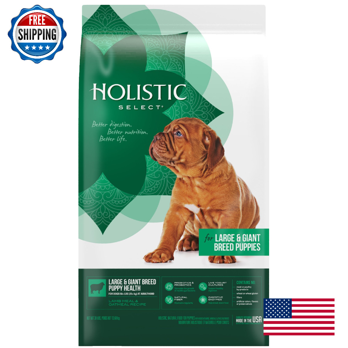 Holistic Select Natural Dry Dog Food, Large & Giant Breed Puppy Recipe, 30-Pound