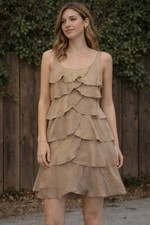 London Times Gold Shimmer V-Neck Tiered Ruffled Sleeveless Dress Sz 8 Graduation