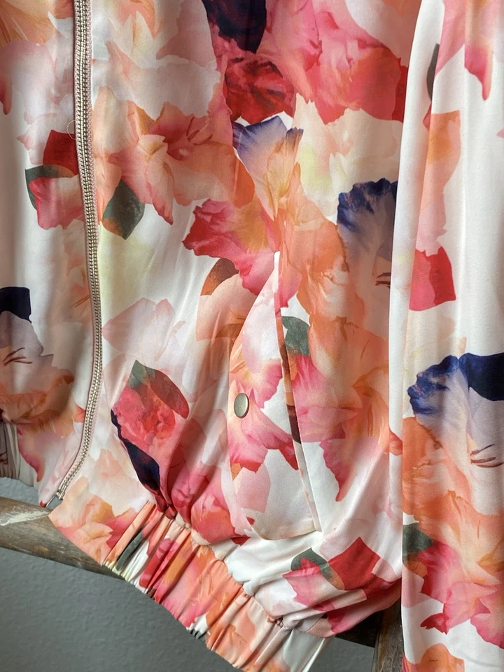 White House Black Market Bomber Jacket Size Sm Floral Front Zip Long Sleeve - Изображение 4 из 4