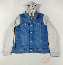Levis Jacket Youth XL 13-15 Blue Denim Hooded Colorblock Sweatshirt Sleeves