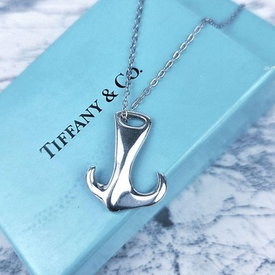 TIFFANY & Co Elsa Peretti Anchor Pendant Necklace Silver Generic Steel Chain