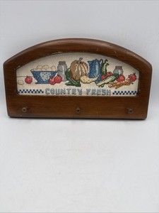 Vintage “Country fresh” Cross Stitch Wooden Peg/hook Decor READ