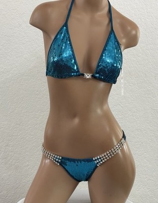 npc bikini competition suit Turquoise Medium top small bottom