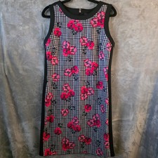 Tommy Hilfiger Floral Houndstooth Sheath Dress Pink Black White Size 12