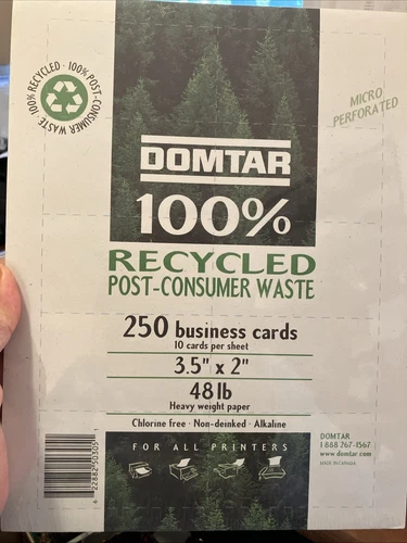 DOMTAR Printable Your Own 250 Business Cards  100% Recycled Paper 25 Sheets~NEW