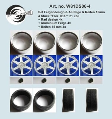Felgendesign ''Folk TE37'' Set & Alufelge & Reifen 15mm 4 Stück 1/18 Bausatz