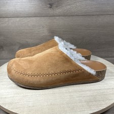 Jenni Kayne Shearling-Lined Moc Clogs Saddle Tan Suede Womens Size EU 39 US 8.5