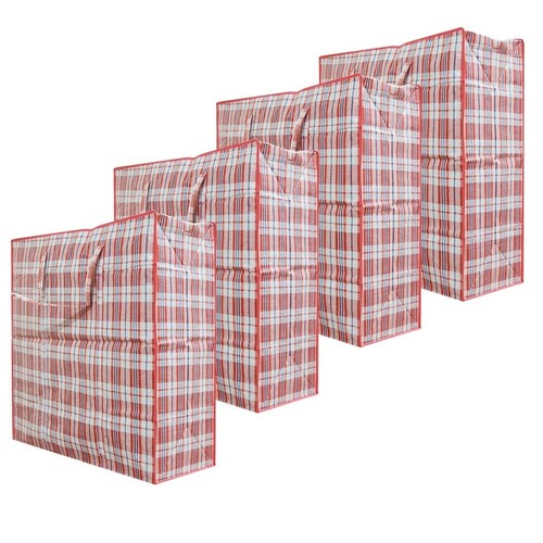 Set of 5 Plastic Checkered Storage Laundry Shopping Bags W. Zipper & Handles ...
