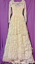 VINTAGE 50s UNION MADE Tiered ROSE LACE Bridal Originals CUPCAKE WEDDING DRESS S