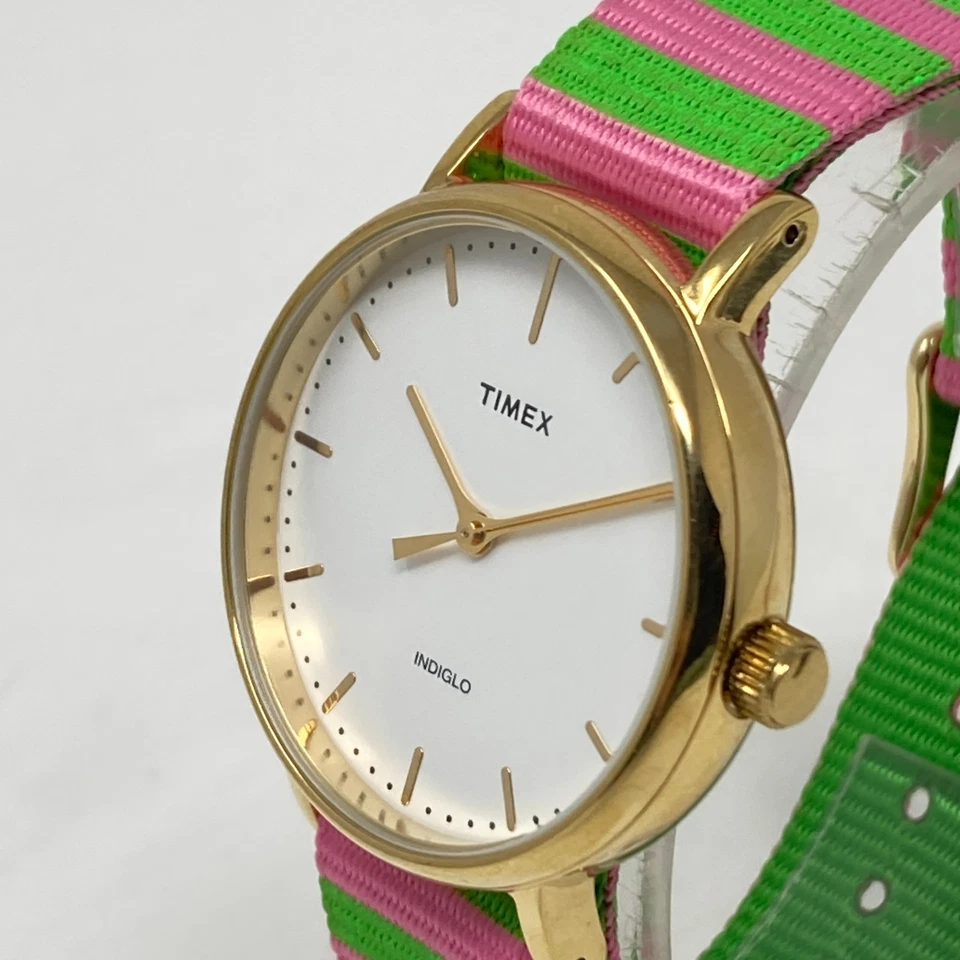 Timex Weekender Fairfield часы женщин 37 мм золотой тон Indiglo нейлона новый аккумулятор - Изображение 4 из 4