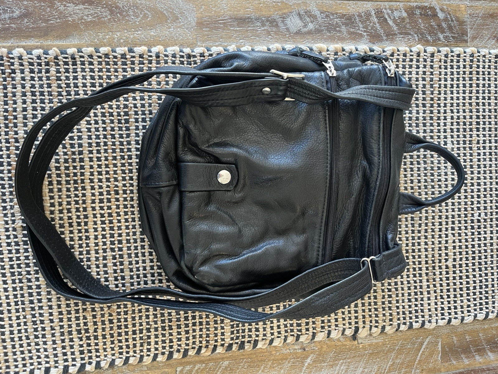 Black Cowhide Convertible Backpack Messenger Bag … - image 6