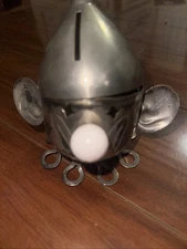 Vintage Napier Metal Clown Bank W/ Red Plastic Nose Silver Plate Finish