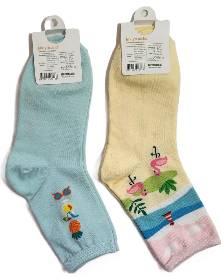 Kikiya Calcetines Mujer Coreano Novedad Lote de 2 Pares en Tema Tropical Foto 2 de 4