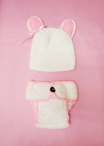 Conjunto de utilería para fotografía de conejito bebé/traje de conejo tejido a ganchillo rosa para bebé niña - Imagen 2 de 11