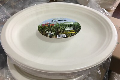 Sugarcane 320 x 260mm Ex Large Oval White Disposable Plates Party