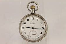 Antique English Silver Pocket Watch H. Hallpike Lonon W. Enamel Dial 1900's