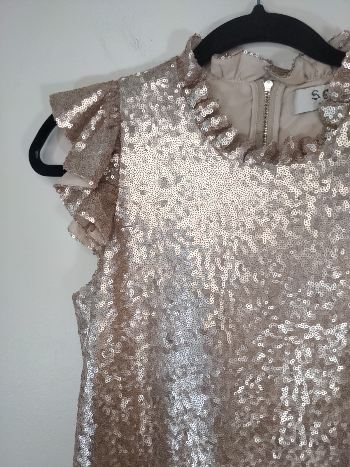 Sea New York Selina Rose Gold Sequined Tiered Dress 6 Gem