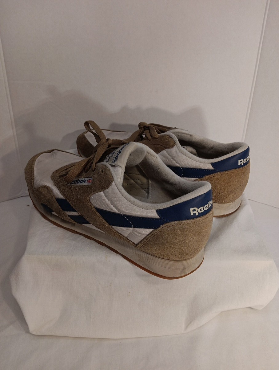 US 10 Vtg 80s Men's Reebok Classic Off-White Blue Suede Running