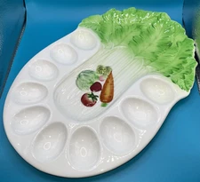 Lefton Deviled Egg Eggs Tray Platter Japan Hand Painted #1295 Vegetable Vintage