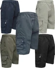 Mens Elasticated Waist Cargo Combat Plain Shorts 6 Pocket Zip Fly M - 4XL