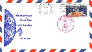 APOLLO 11 10th ANNIV. 7/20/79 HALF-MOON/FLAG CACHET VIKING MISSION STAMP SC#1759