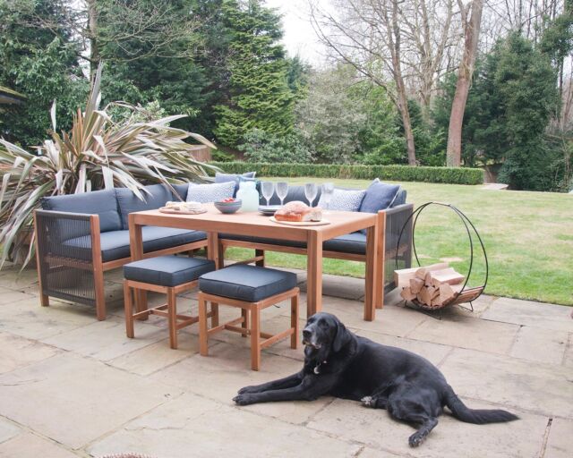 Luxury Rope & Acacia Outdoor Garden Patio Corner Sofa & Dining Set – 8 Seater