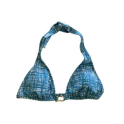 BCBG Blue/White Halter-Style Bikini Top - Elegant Beachwear - Size M