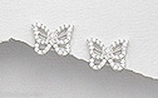 Solid Sterling Silver CZ Butterfly Stud Earrings 13mm Long 2.06g