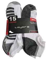 New Layer 8 Men's No Show Cushion Socks 15 Pair Shoe Size 6-12  White Qwick-Dry