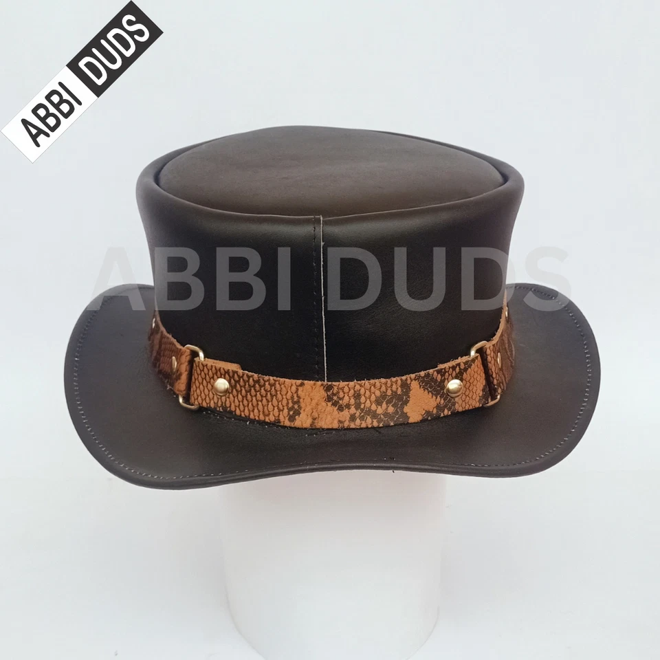 Sombrero de copa de cuero hecho a mano-Gótico Steampunk Victoriano Sombrero de motociclista, Halloween, Cosplay Foto 3 de 4