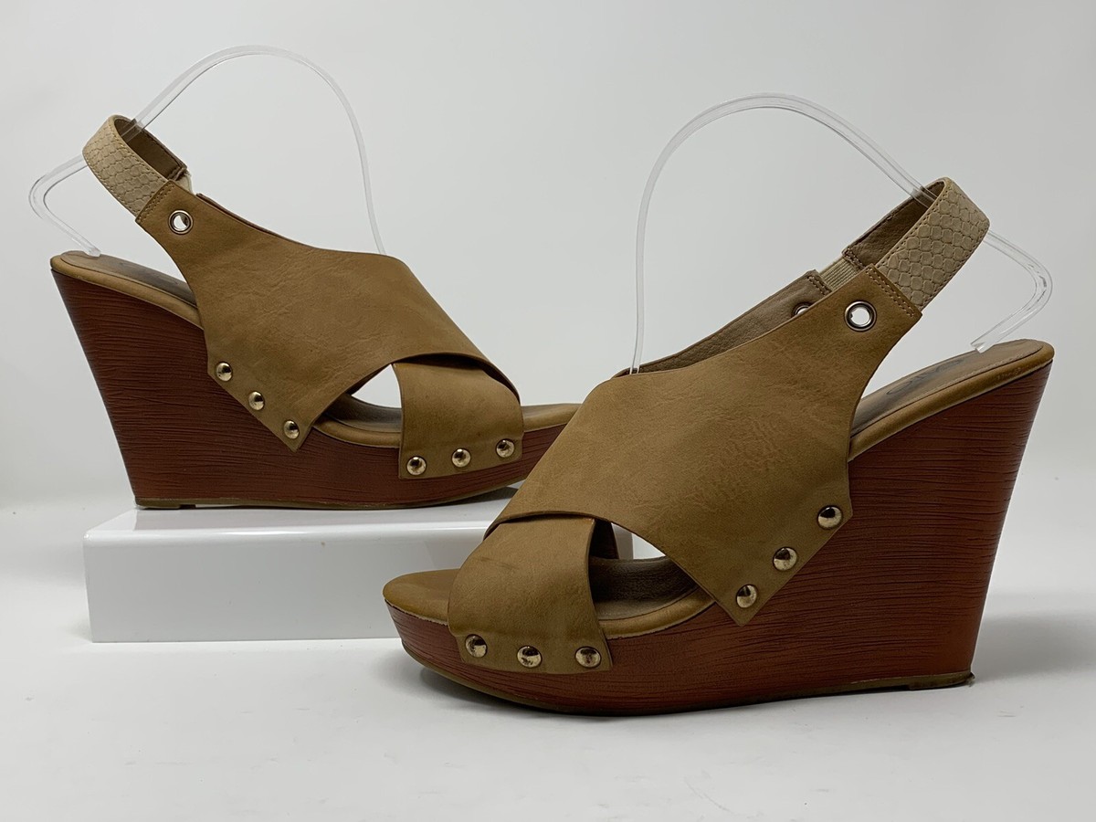 CATO Women's Tan Sling back cross strap WEDGES Size 10