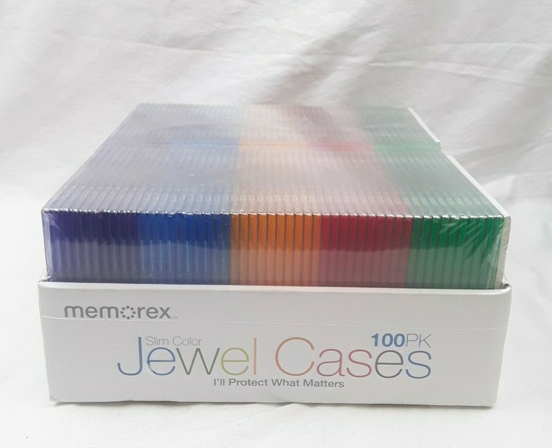 Memorex Multi Color Slim Jewel Cases 100 Pack 5 Colors + Inserts