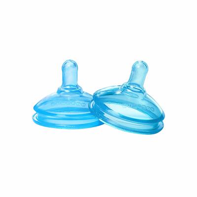 The First Years 2 Count GumDrop Wide Neck Nipples, Blue, Slow Flow