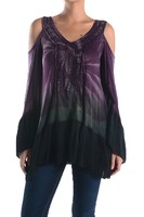 T-party Multi Color Bohemian Cut Out Shoulder Ruffle V Neck Toptmm4363 T-party Multi Color Bohemian Cut Out Shoulder Ruffle V Neck Toptmm4363