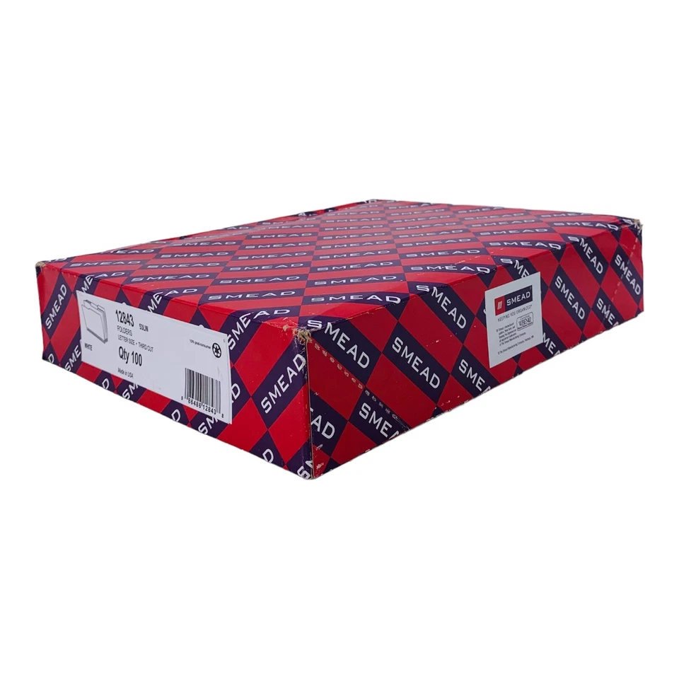 100 папок Smead белые папки для файлов размер Letter верхняя вкладка вырез 1/3 12843 - Изображение 4 из 4