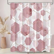 Pink Modern Shower Curtain for Bathroom, Geometric Art Decor Waterproof Bath