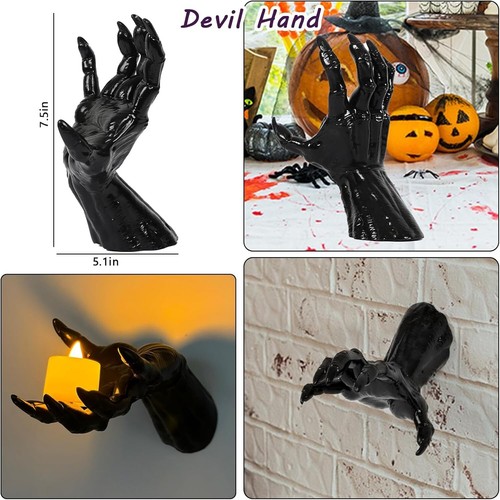 CONFEZIONE 3 Spaventose Decorazioni Halloween Mani Raccapriccianti da Parete con Candele Accese - Foto 3 di 8