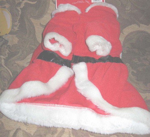 Santa Red Velour faux Belt & Fur Coat Holiday Dog Coat Large NEW Fast Shipping - Picture 2 of 3
