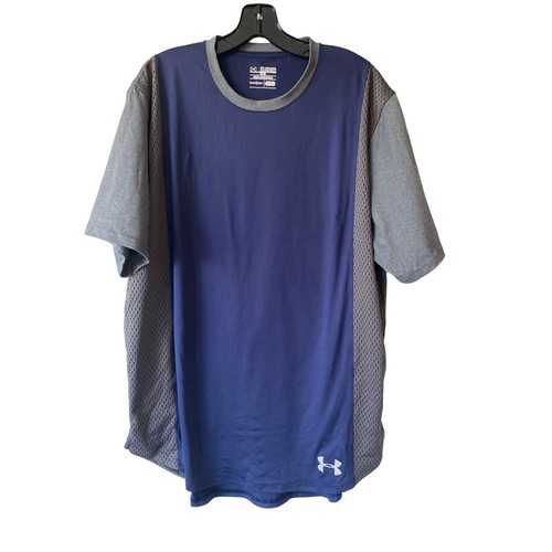 UNDER ARMOUR MEN'S HEATGEAR BLUE/GRAY FITTED SS PERFORMANCE TEE SHIRT SZ 2XL