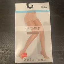 New Women's Hanes Solutions Silky Sheer Waist Smoother Control Top Pantyhose M