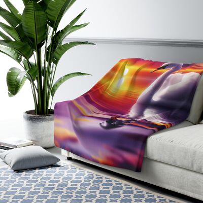 Sunset Swan Sherpa Fleece Blanket, Cozy Gift, Home Decor, Winter Warmth