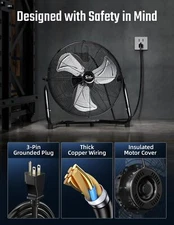 20 Inch High Velocity Metal Industrial Floor Fan for Warehouse Basement 2 Pack