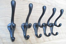 BLACK ANTIQUE ANTLER -hat and coat hook vintage ornate hanging hook peg