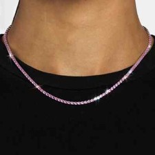 18CT Round Cut Lab Created Pink Sapphire Tennis Necklace 14K White Gold Plated