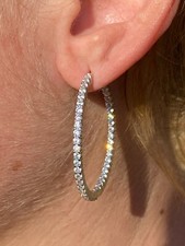 Solid 925 Sterling Silver Big Endless Hoops Earrings 1.5" 39mm 1ct TW CZ