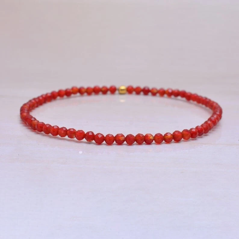 Bracciale 6-8" perle rotonde sfaccettate corniola arancione naturale regalo p... - Immagine 3 di 4